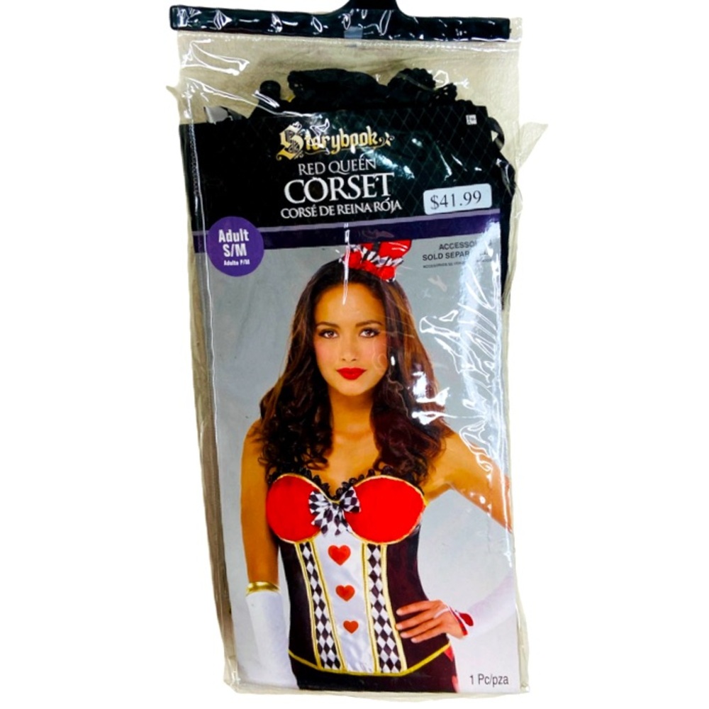 AMSCAN Red Queen Of Hearts Halloween Costume Corset Bustier Adult Size S/M - Picture 6 of 8